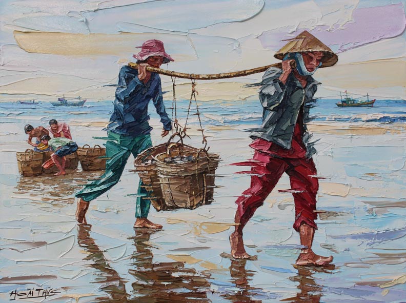 Carrying fish XIV  - Palette Knife Oil on Canvas