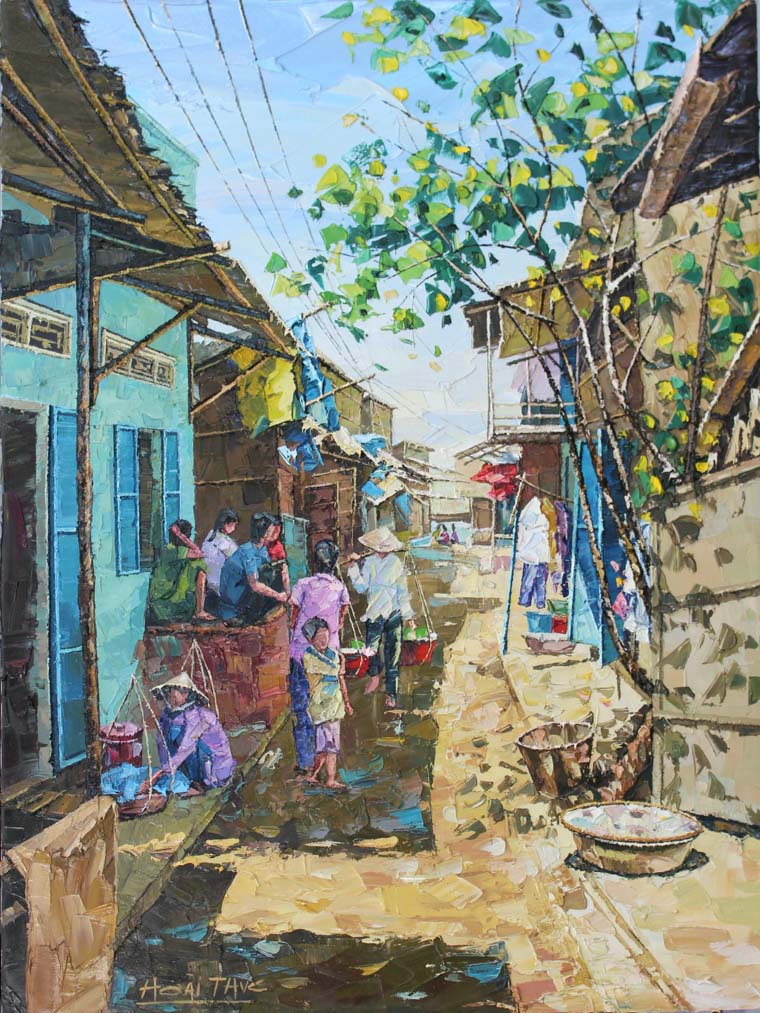 Fishing village XX  - Palette Knife Oil on Canvas